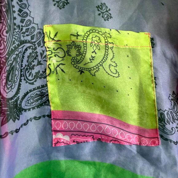 AU Studio Bandana Print Button Front Shirt Top Multicolor Long Sleeve Bohemian - Picture 2 of 7